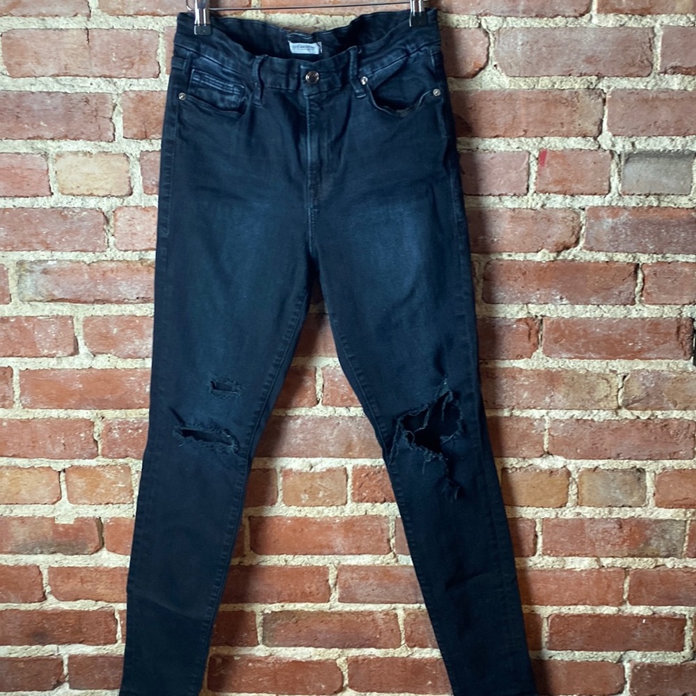 Good American High Rise Black Distressed Skinny Jeans - Picture 2 of 5